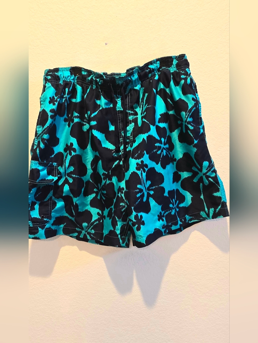 Islander Navy and Teal Floral Bermuda Swim Shorts (L)